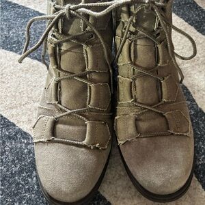 Women’s Sorel Major Lace Up Ankle Booties gray green Canvas Leather